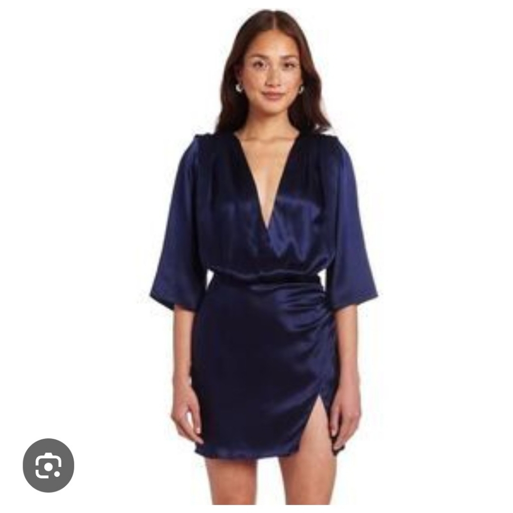 Amanda Uprichard Women's Navy Blue 100% Silk Party 3/4 Sleeve Dress Size Medium